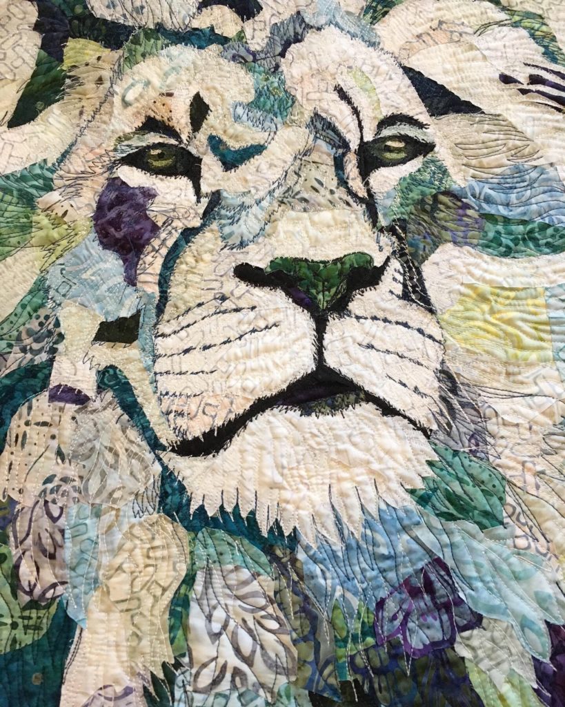 fabric collage lion thread painting