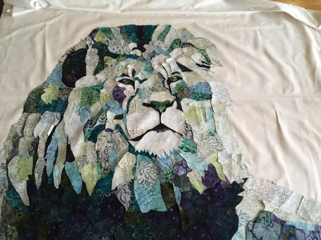 fabric collage lion quilt